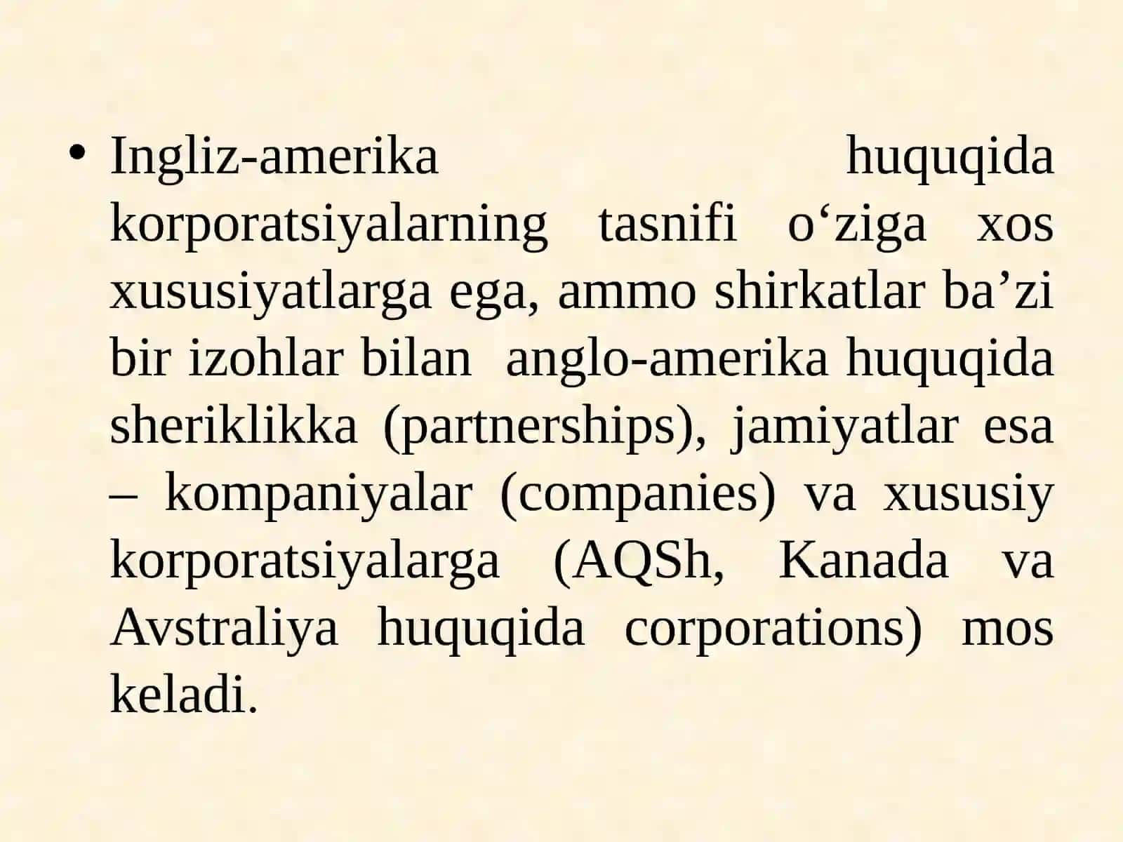 Chetellar da tadbirkorlik faoliyatining korporativ shakllari (korporatsiyalar) 4