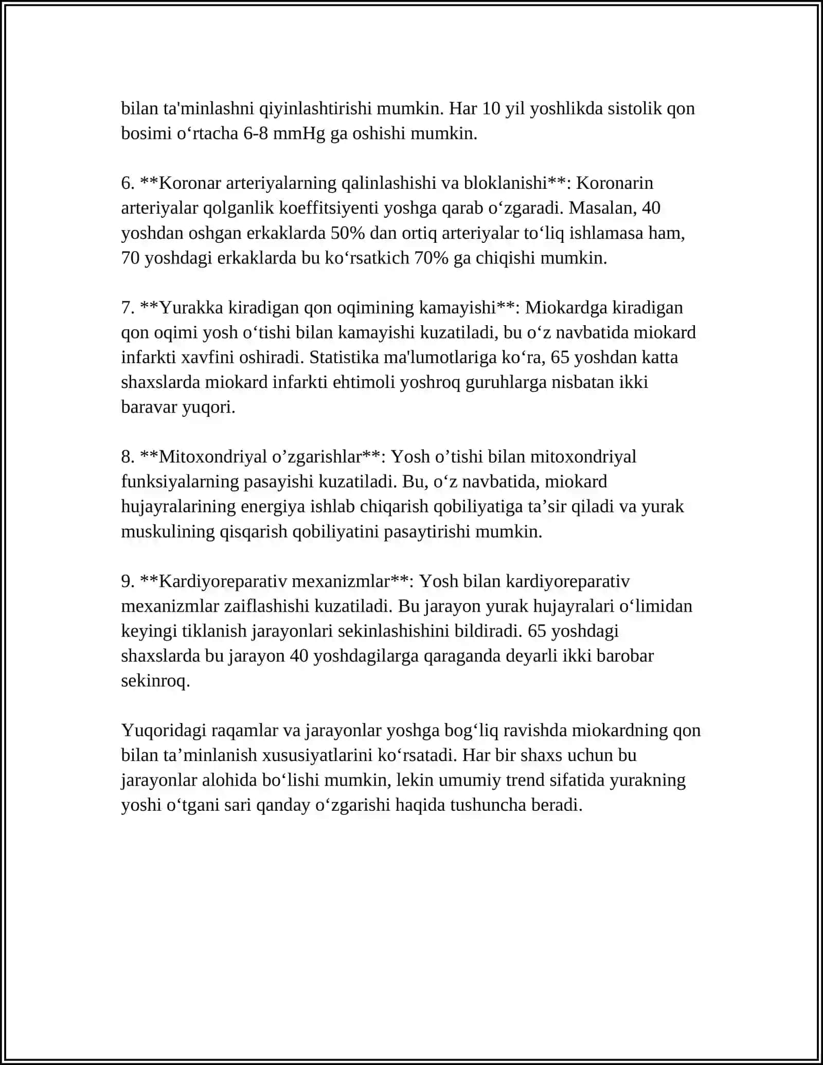 MIYOKARDGA QON BILAN TAʼMINLANISHNI YOSHGA BOGʻLIQ XUSUSIYATLARI.BOLALAR VA OʻSPIRINLARDA YURAK -QON TOMIR TIZIMINING FUNKSIONAL KOʻRSATKICHLARINING YOSH XUSUSIYATLARI 4