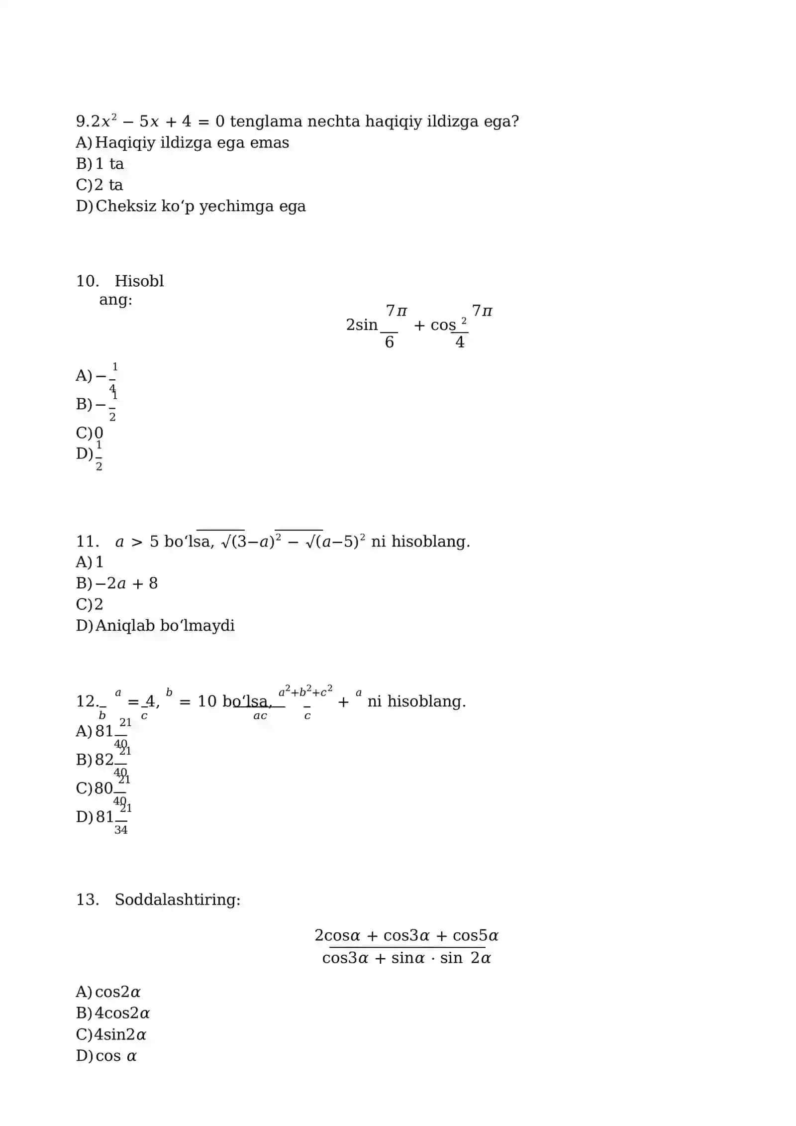 Matematika: Milliy sertifikat va Attestatsiya YANGI NASHR – Oltin Baza Test (1000 ta savol) 4