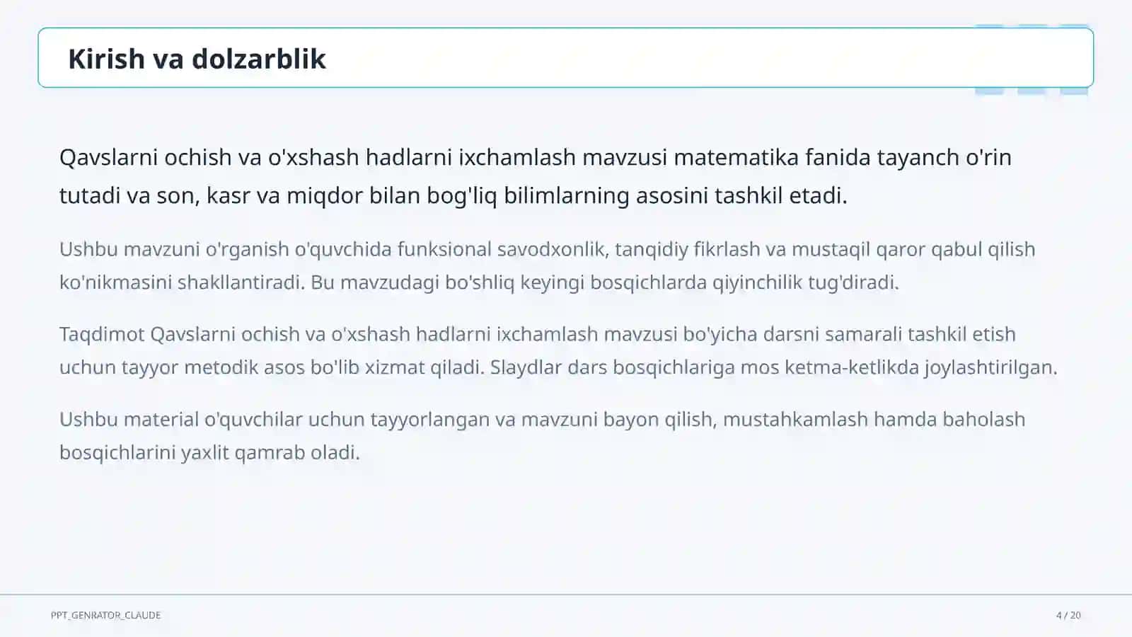 Qavslarni ochish va o'xshash hadlarni ixchamlash (6-sinf) 4