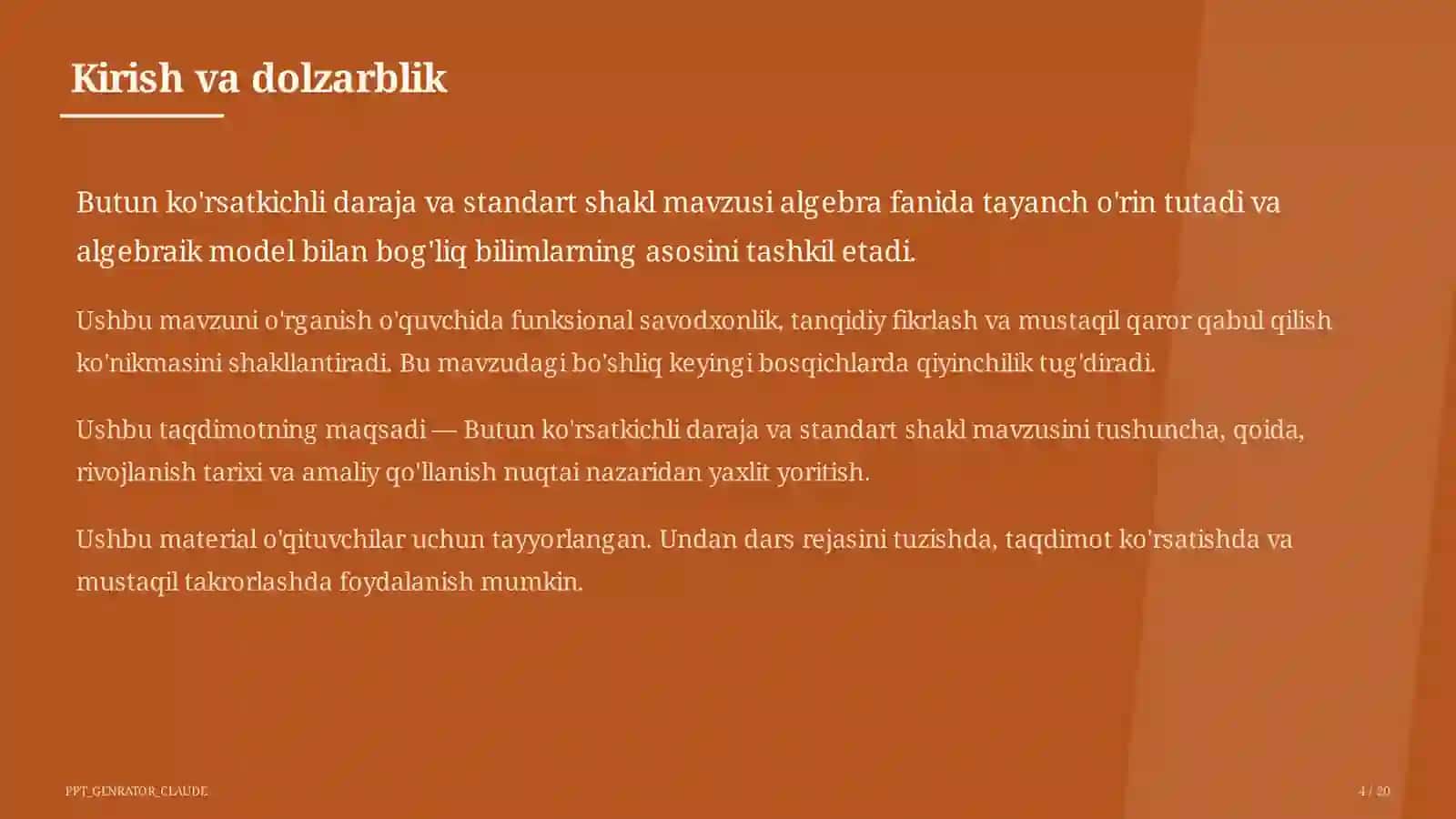 Butun ko'rsatkichli daraja va standart shakl (8-sinf) 4