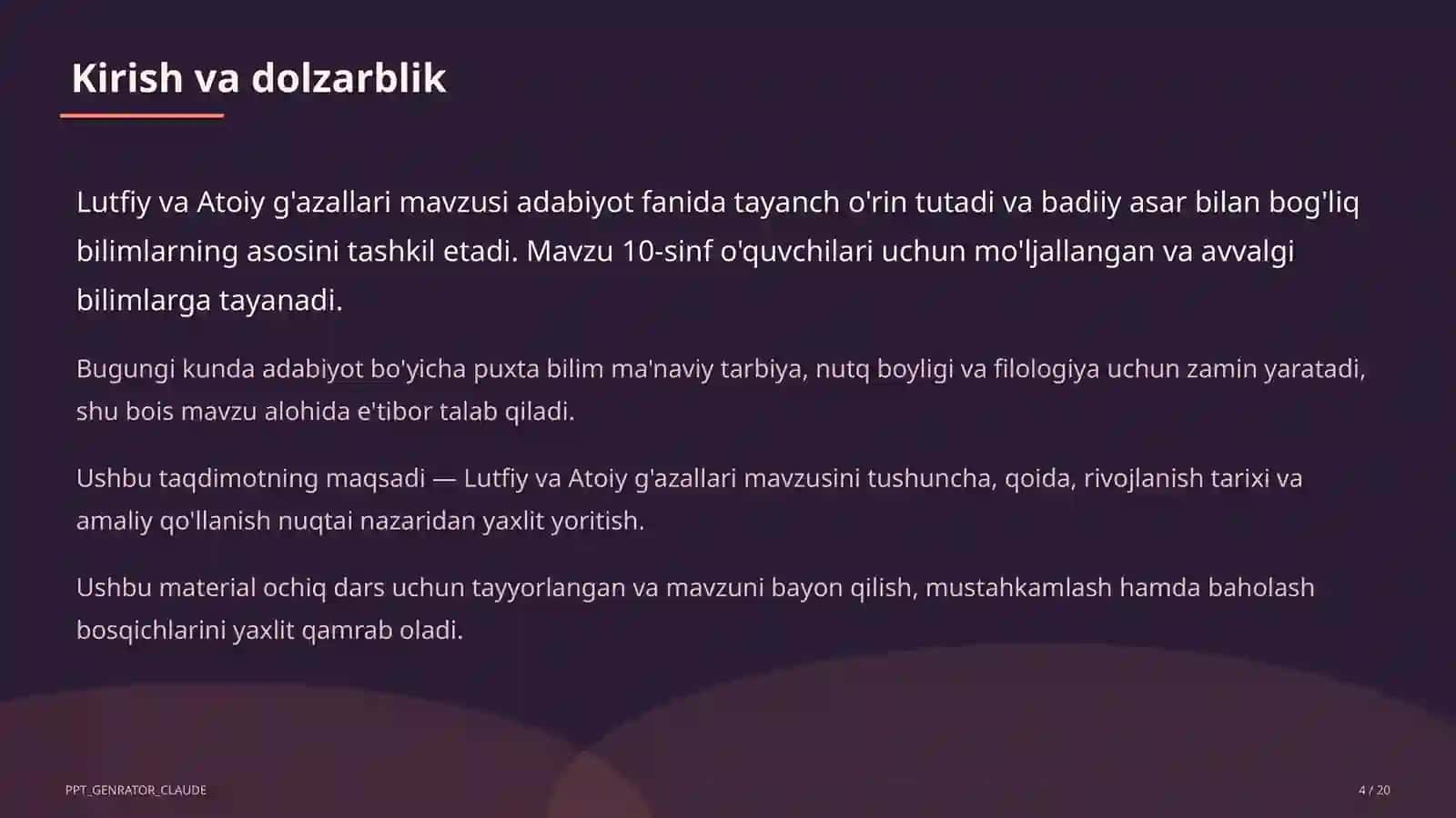 Lutfiy va Atoiy g'azallari (10-sinf) 4