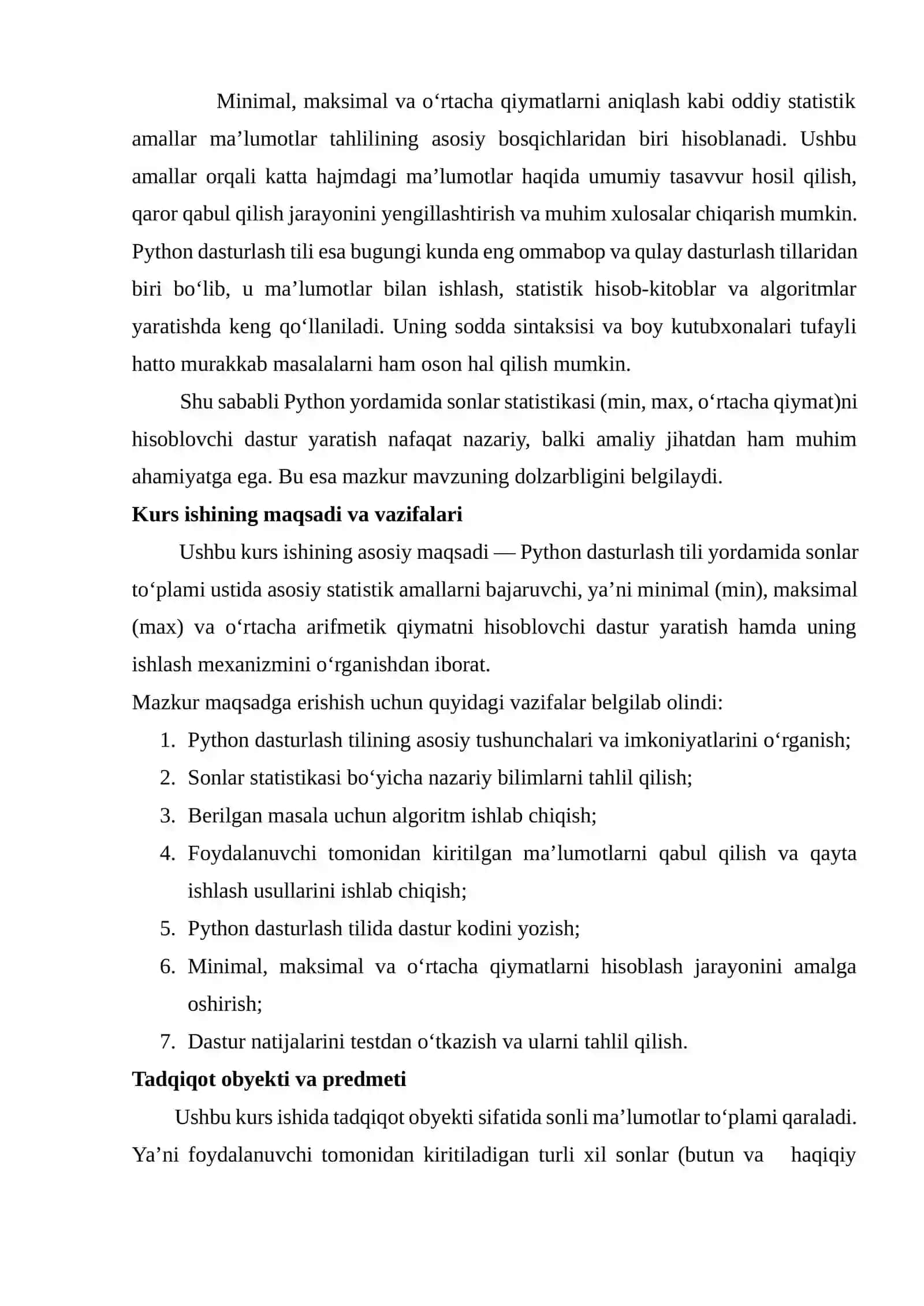 Python dasturlash tilida sonlar statistikasi dasturini yaratish(min, max, oʻrtacha qiymat) 4