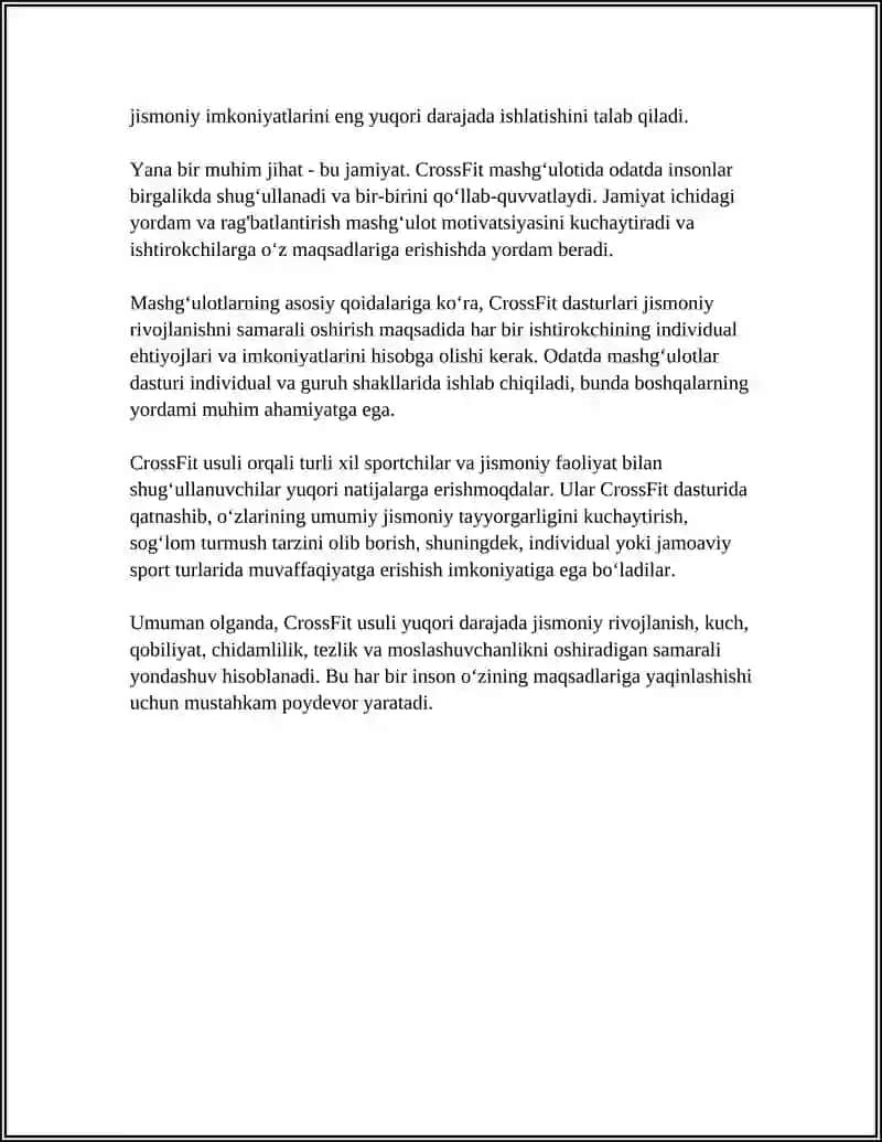 "CROSS FIT" USULI.MASHG'ULOTNING ASOSIY TAMOYILLARI VA QOIDALARI 4