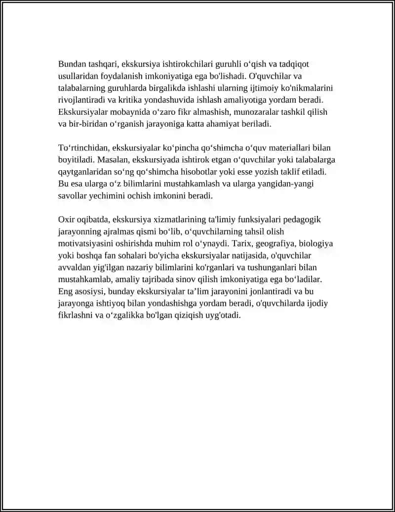 EKSKURSIYA XIZMATINING FUNKSIYALARI XUSUSIYATLARI VA TASNIFLASH 4