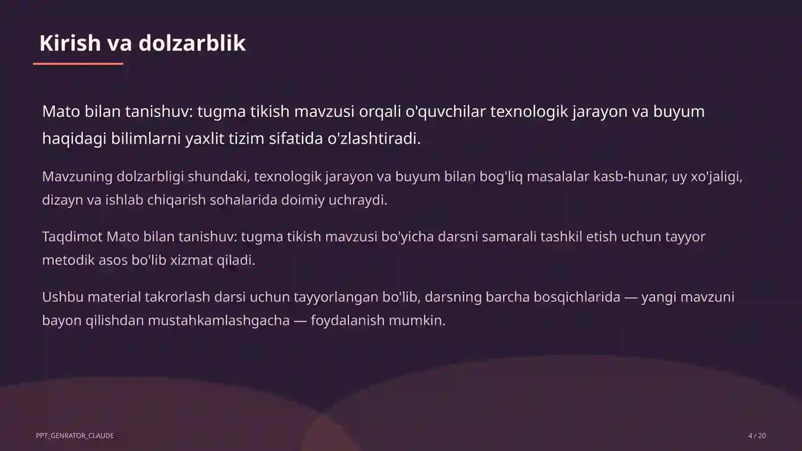Mato bilan tanishuv: tugma tikish (2-sinf) 4