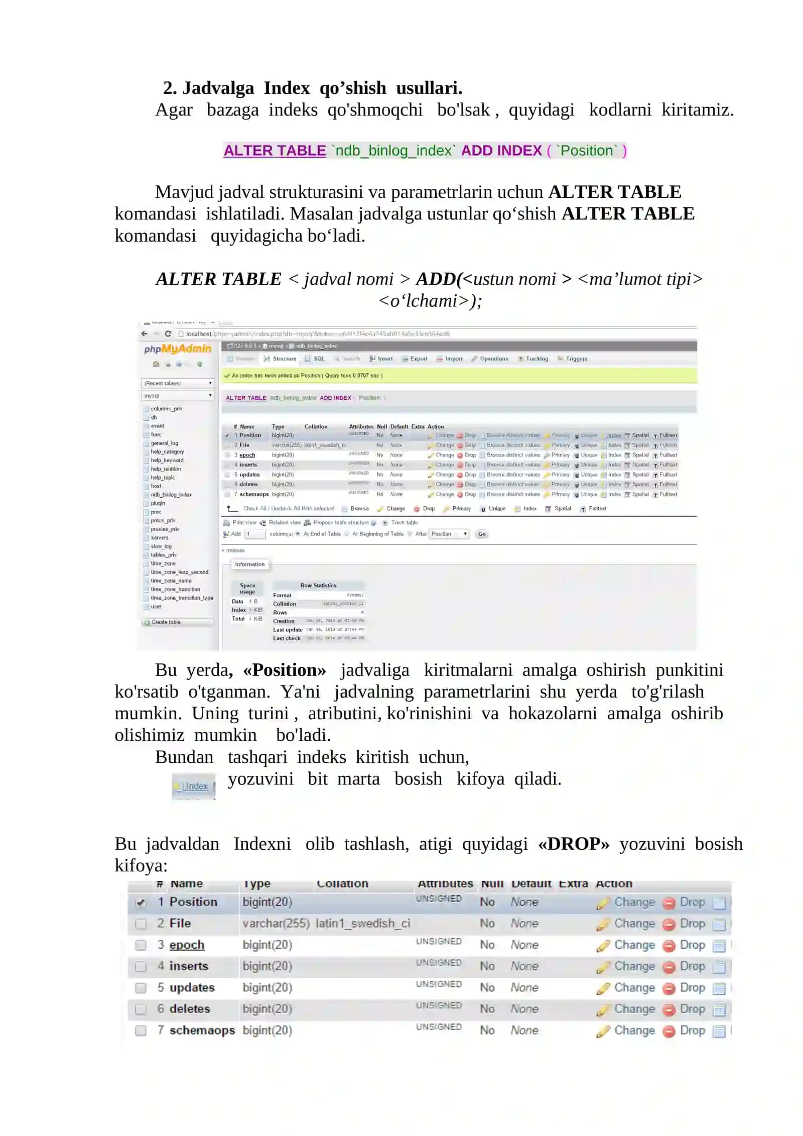 SQL  tilida   Indexlar  bilan   ishlash 4
