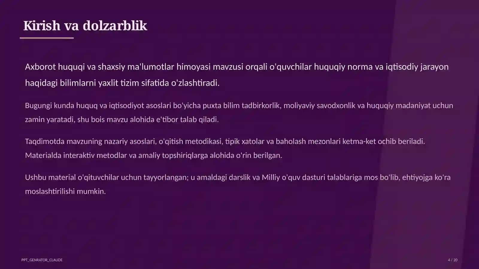 Axborot huquqi va shaxsiy ma'lumotlar himoyasi (11-sinf) 4