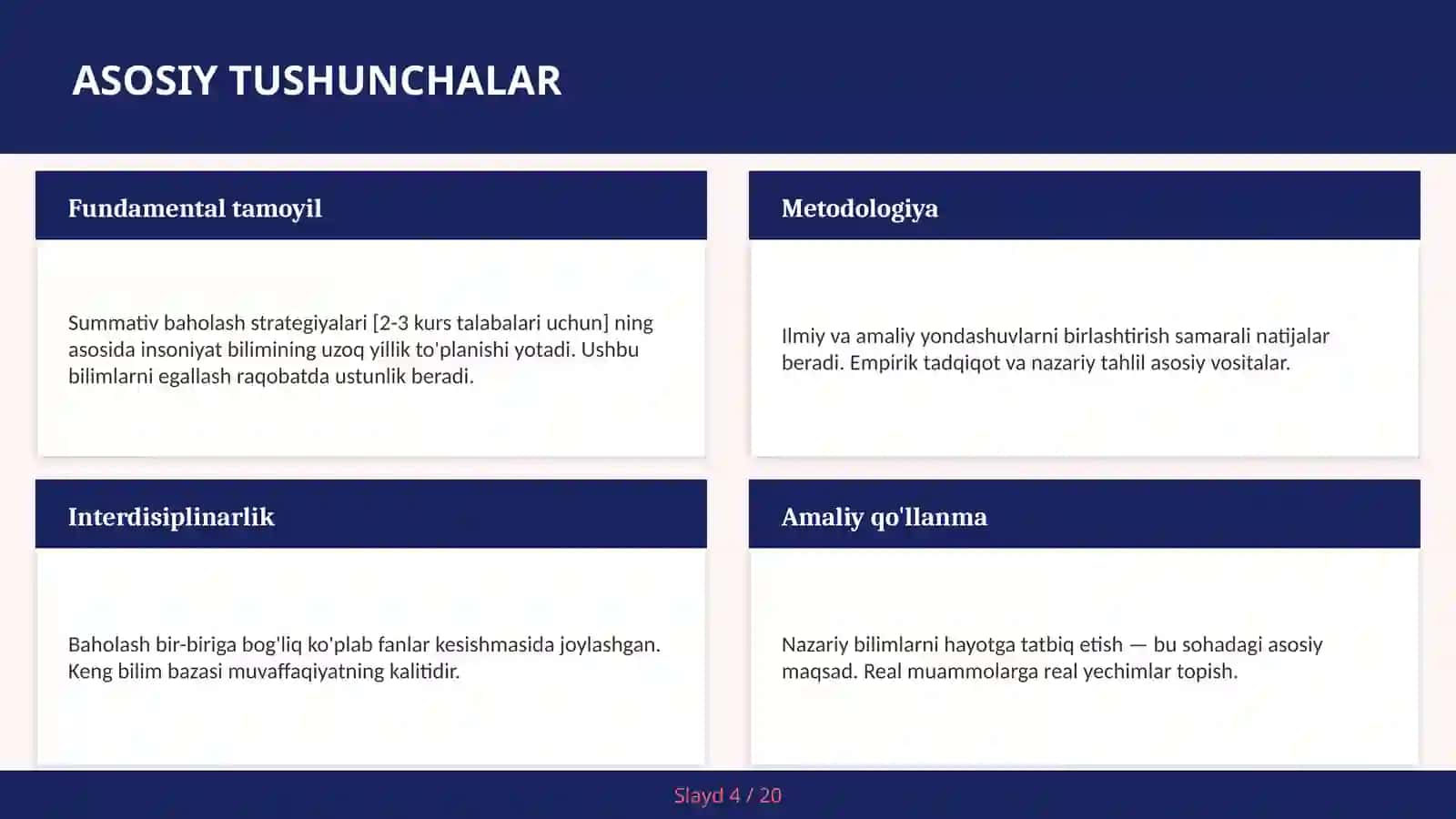 Summativ baholash strategiyalari [2-3 kurs talabalari uchun] 4