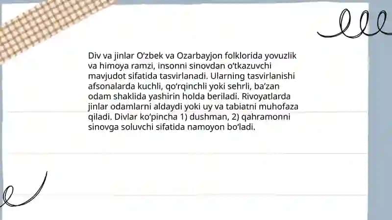 Oʻzbek va ozarbayjon folklorida mifologik obrazlar 4