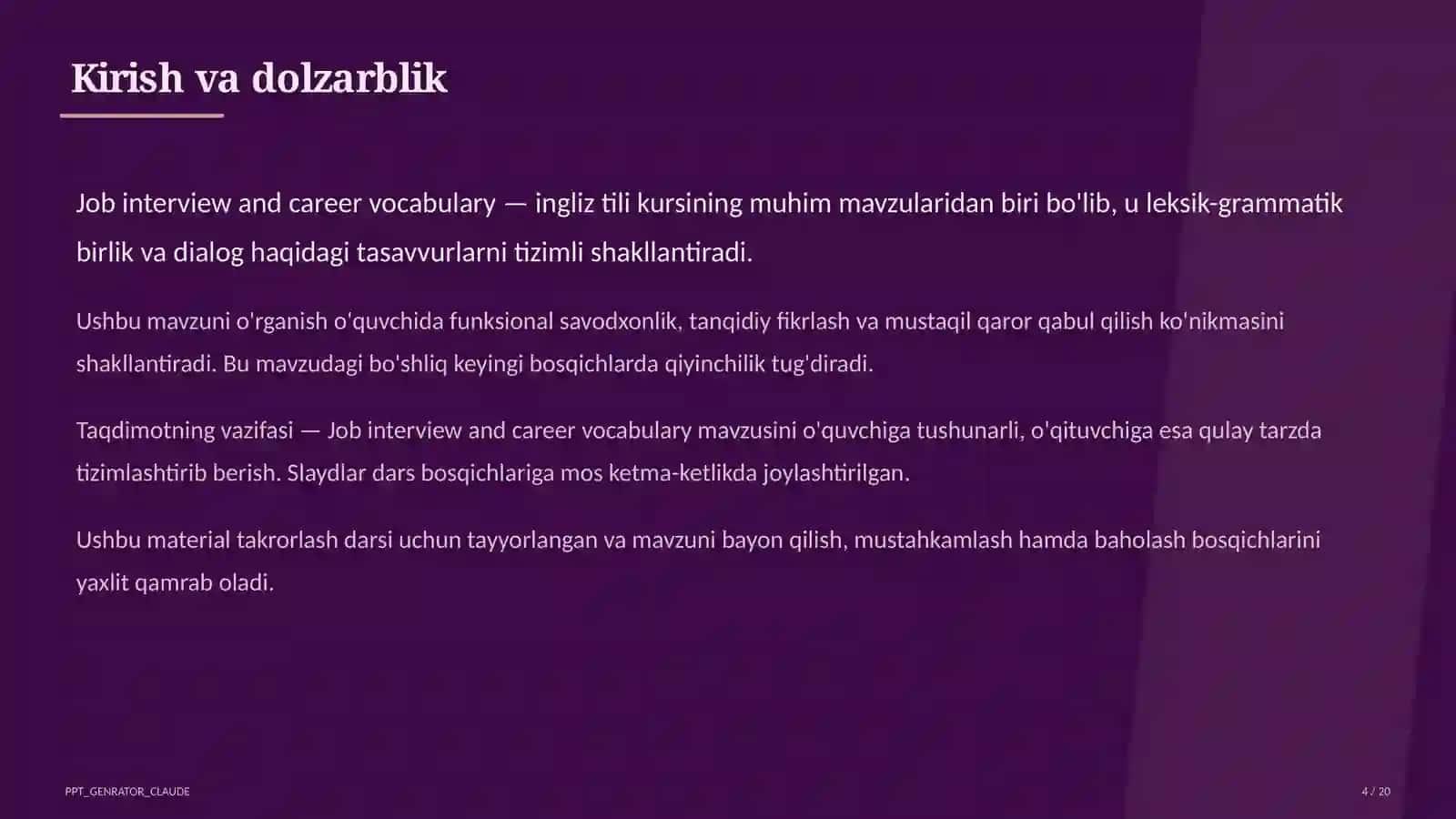 Job interview and career vocabulary (11-sinf) 4