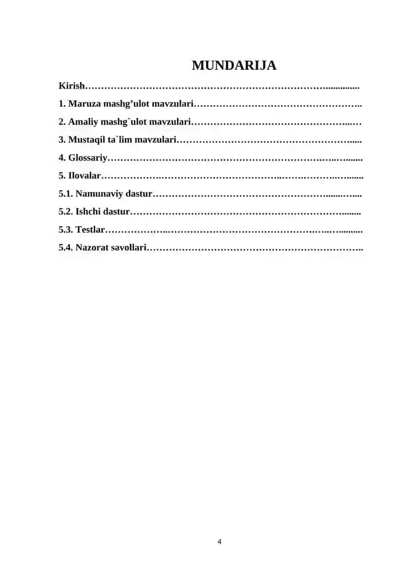 "EKSKURSIYA XIZMATINI TASHKIL QILISH" FANIDAN 4