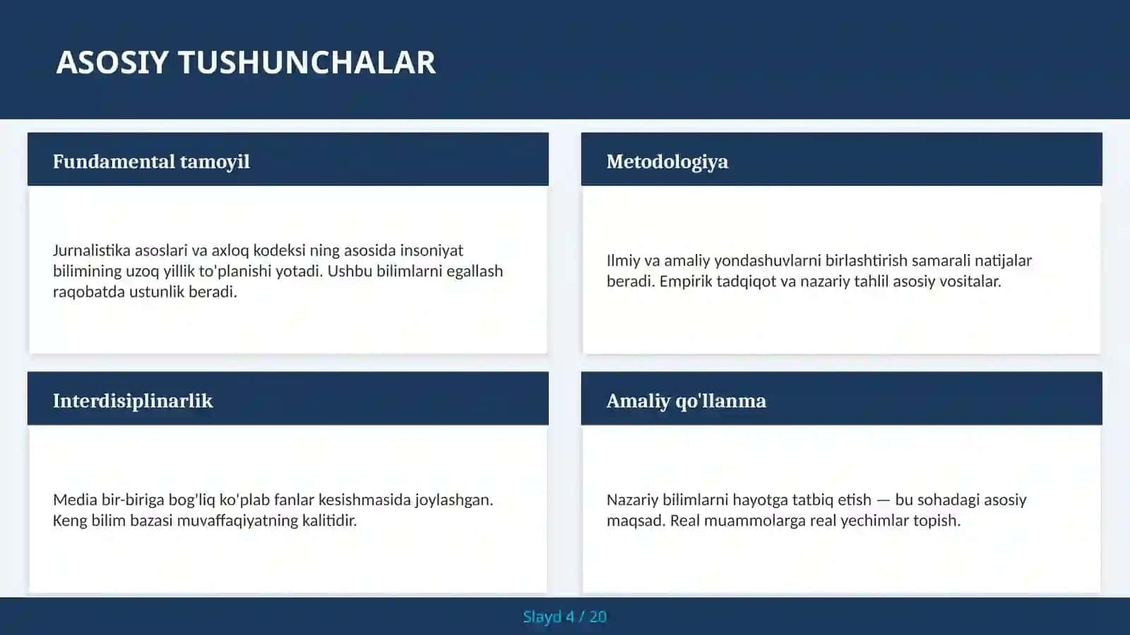 JURNALISTIKA ASOSLARI VA AXLOQ KODEKSI 4
