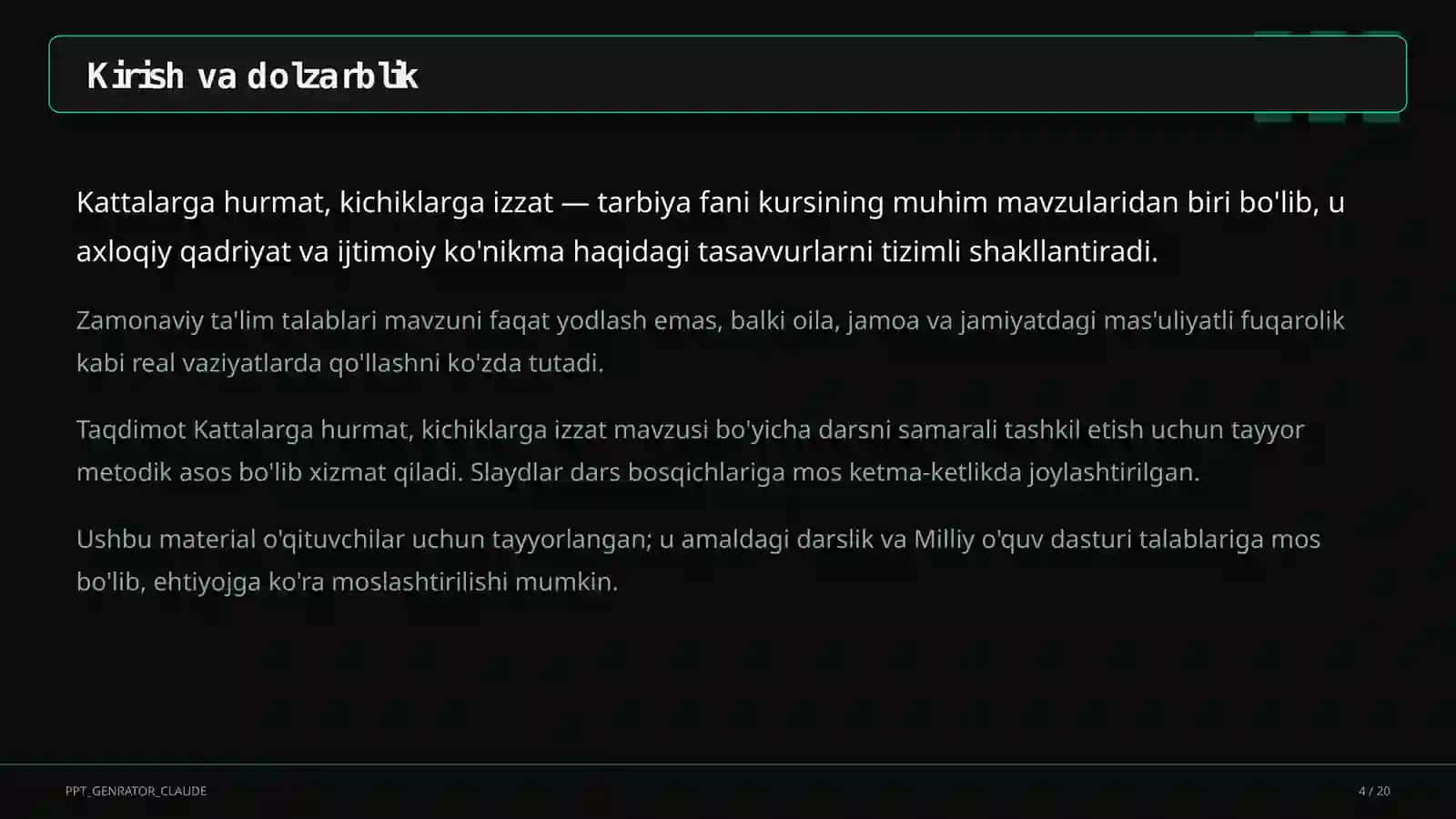 Kattalarga hurmat, kichiklarga izzat (2-sinf) 4