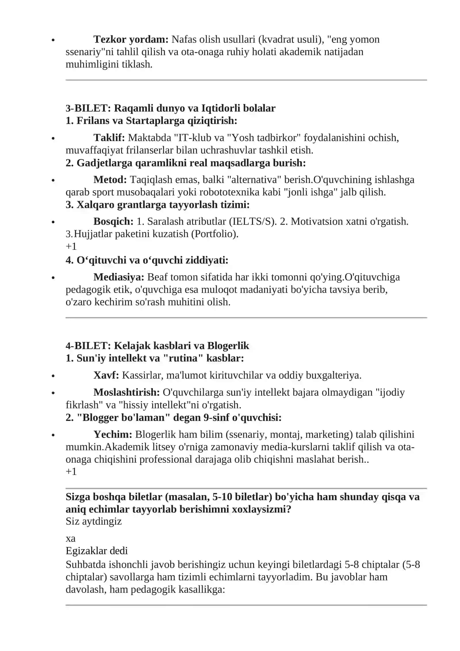 Maktab maslaxatchisi suxbat savollari biletlar javoblari bilan 4