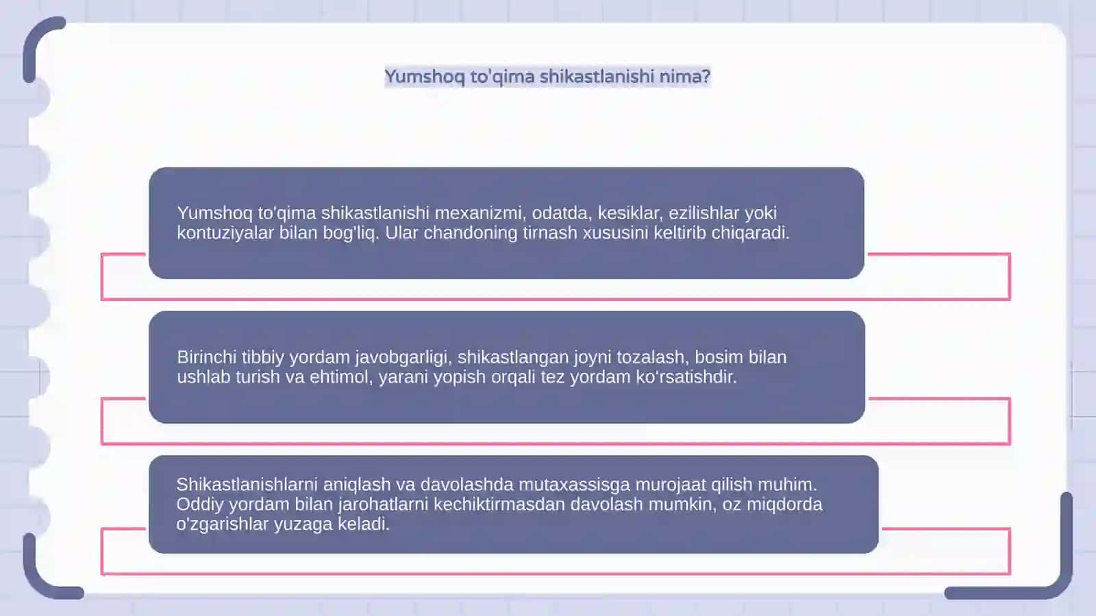 Yumshoq to'qima shikastlanishi va birinchi tibbiy yordam 4