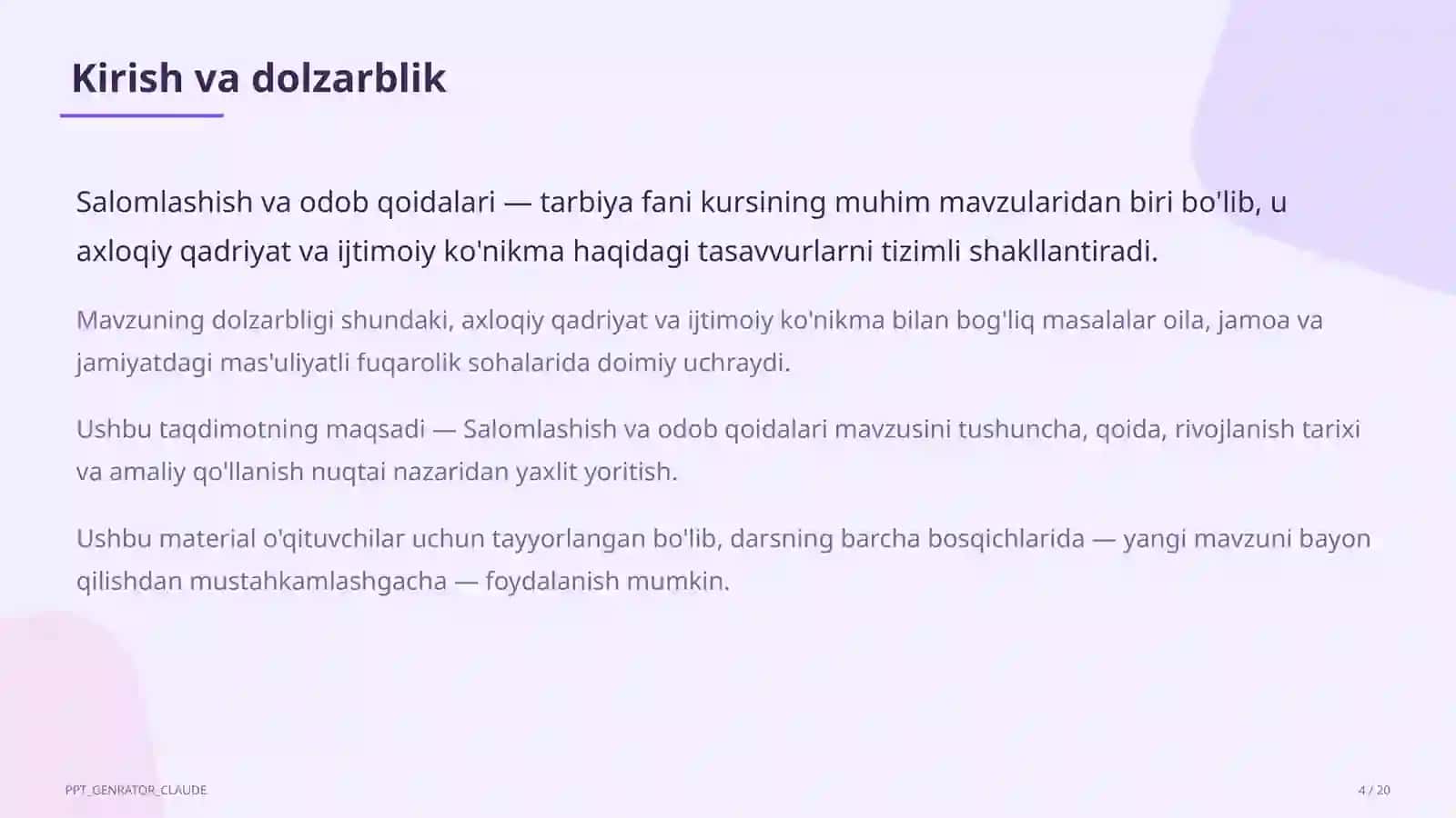 Salomlashish va odob qoidalari (1-sinf) 4