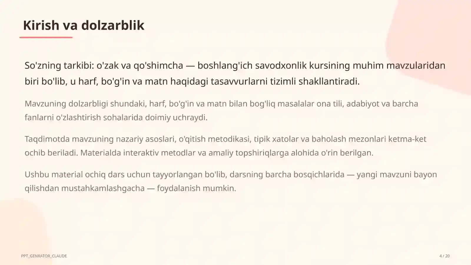 So'zning tarkibi: o'zak va qo'shimcha (3-sinf) 4