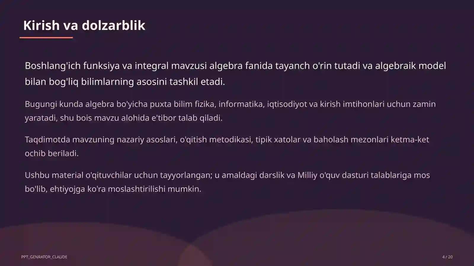 Boshlang'ich funksiya va integral (11-sinf) 4