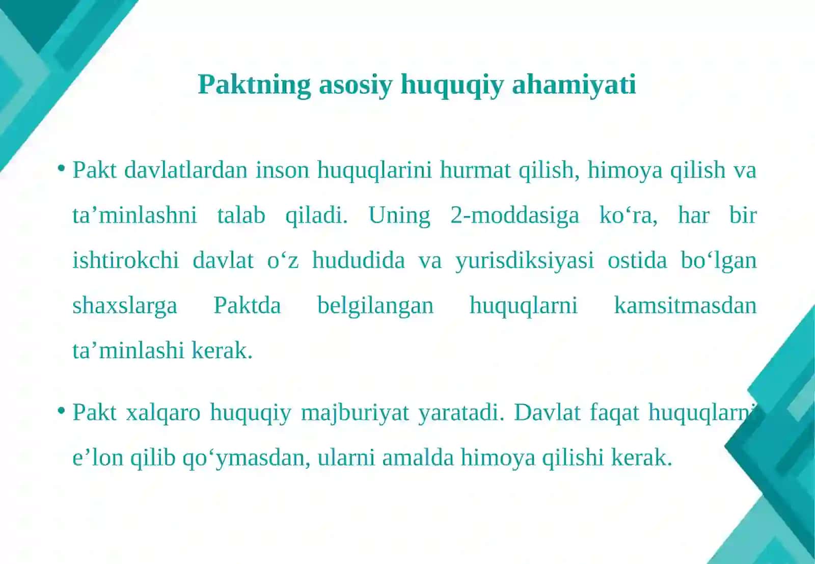 Fuqarolik vasiyosiy huquqlar bo'yicha xalqaro paktga qo'shimcha fakultativ protokollarning mazmuni 4