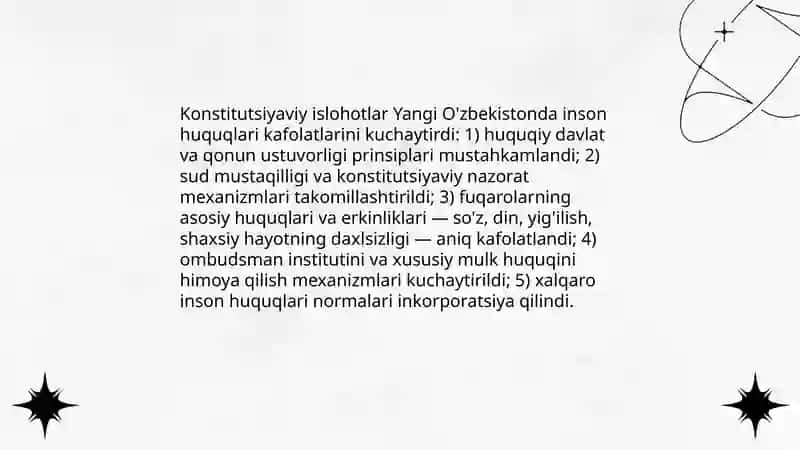 Yangi O'zbekistonda inson haq-huquqlari va erkinliklari kafolatining yaratilishi 4