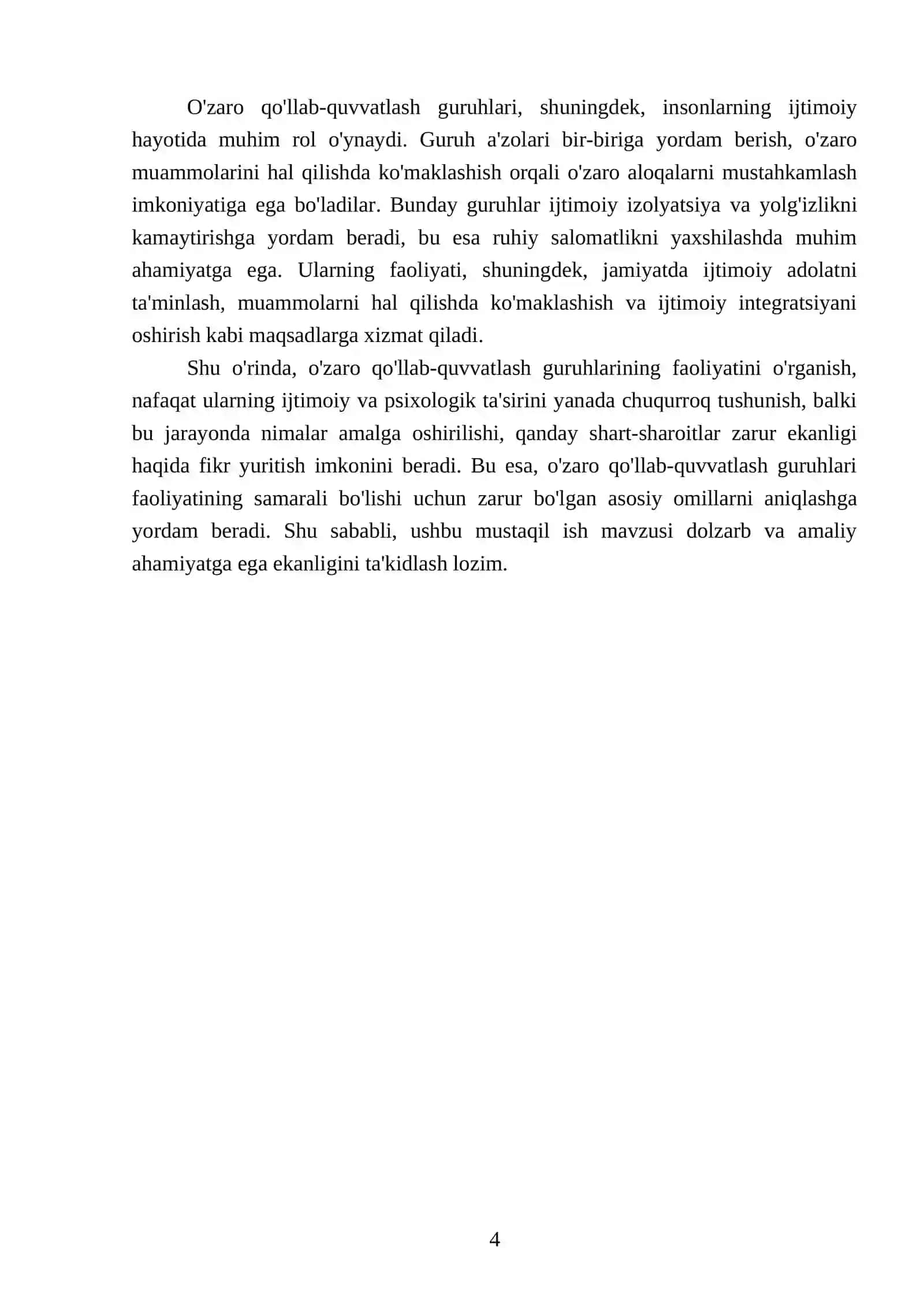 Oʻzaro qoʻllab quvvatlash guruhlari faoliyati 4
