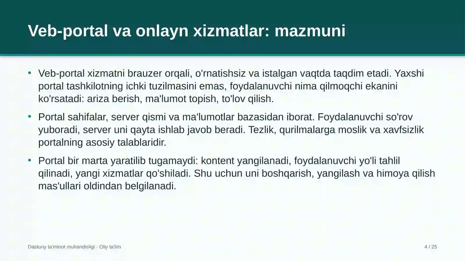 DASTURIY TA'MINOT MUHANDISLIGI · OLIY TA'LIM 4