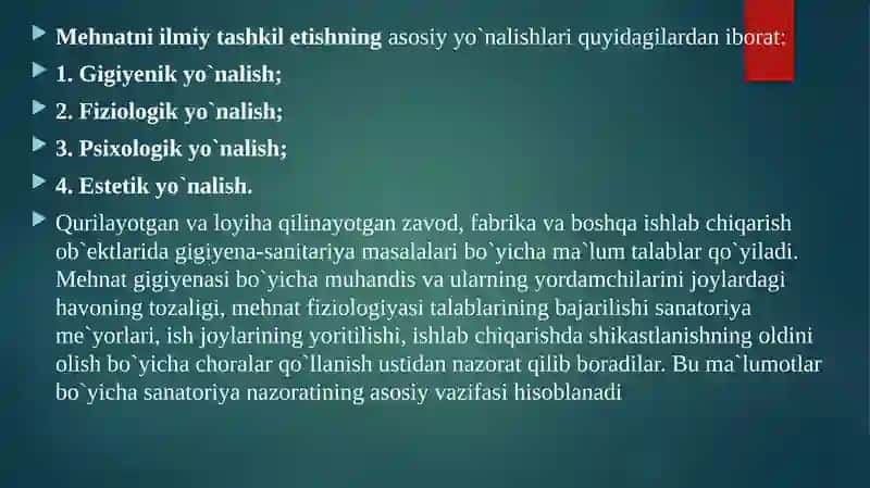 Mehnat gigiyenasi va ishlab chiqarish sanitariyasi 4