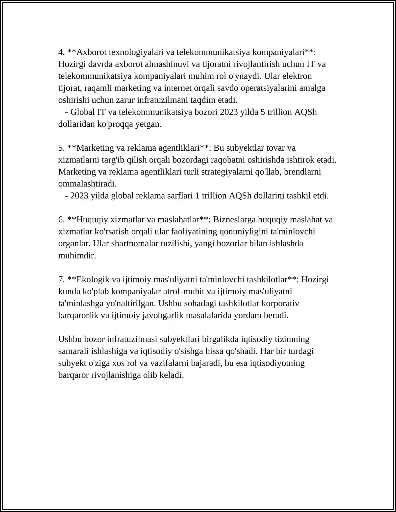 AGRAR BOʼLIMDA BOZOR INFRATUZILMASI SUBYEKTLARINING NOMI, UNI BOSHQARISH VA MOLIYAVIY TAʼMINOT MANZILI 4