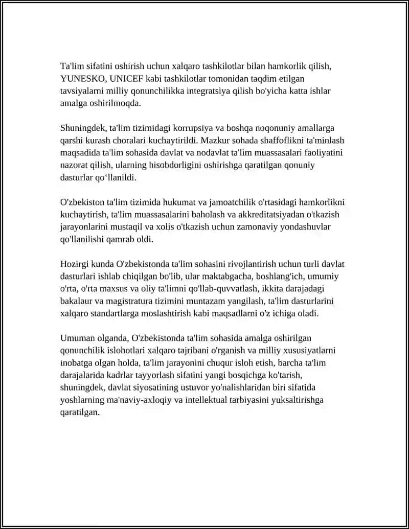 Ta'lim sohasida qonunchilikni isloh qilish 4