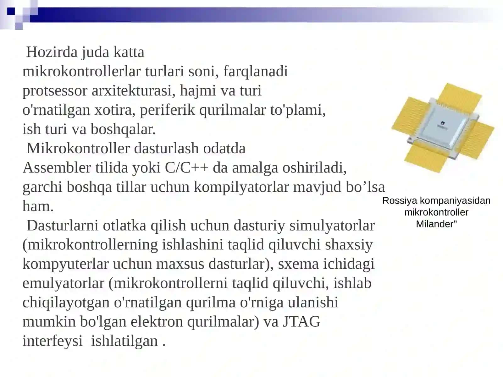 MK asosida qurilmani ishlab chiqishMikrokontrollertizimlarinisozlash 4