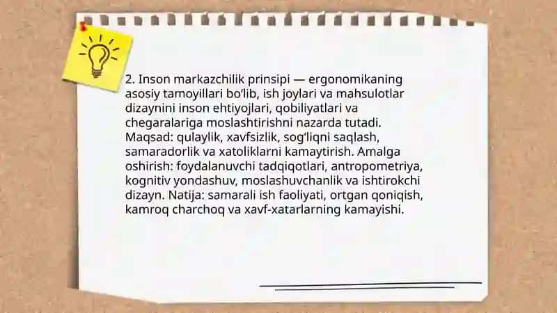 Ergonomikaning asosiy pirinsiplari va maqsadlari 4