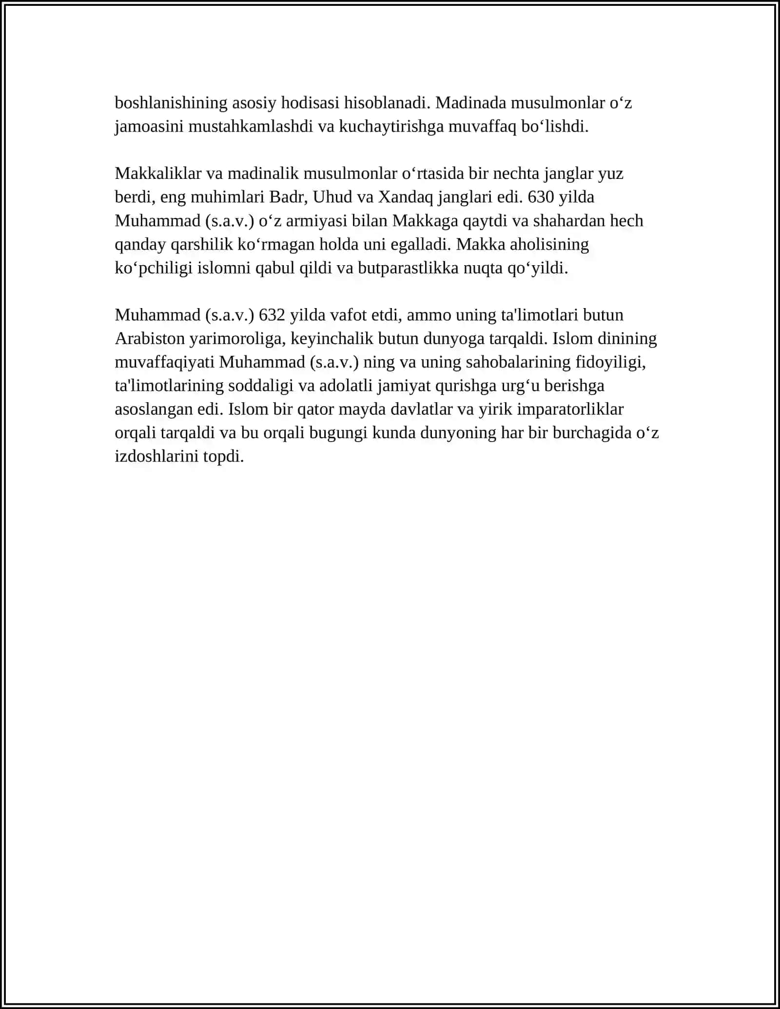 MUXTASAR ISLOM TARIXI MAZMUNI 4