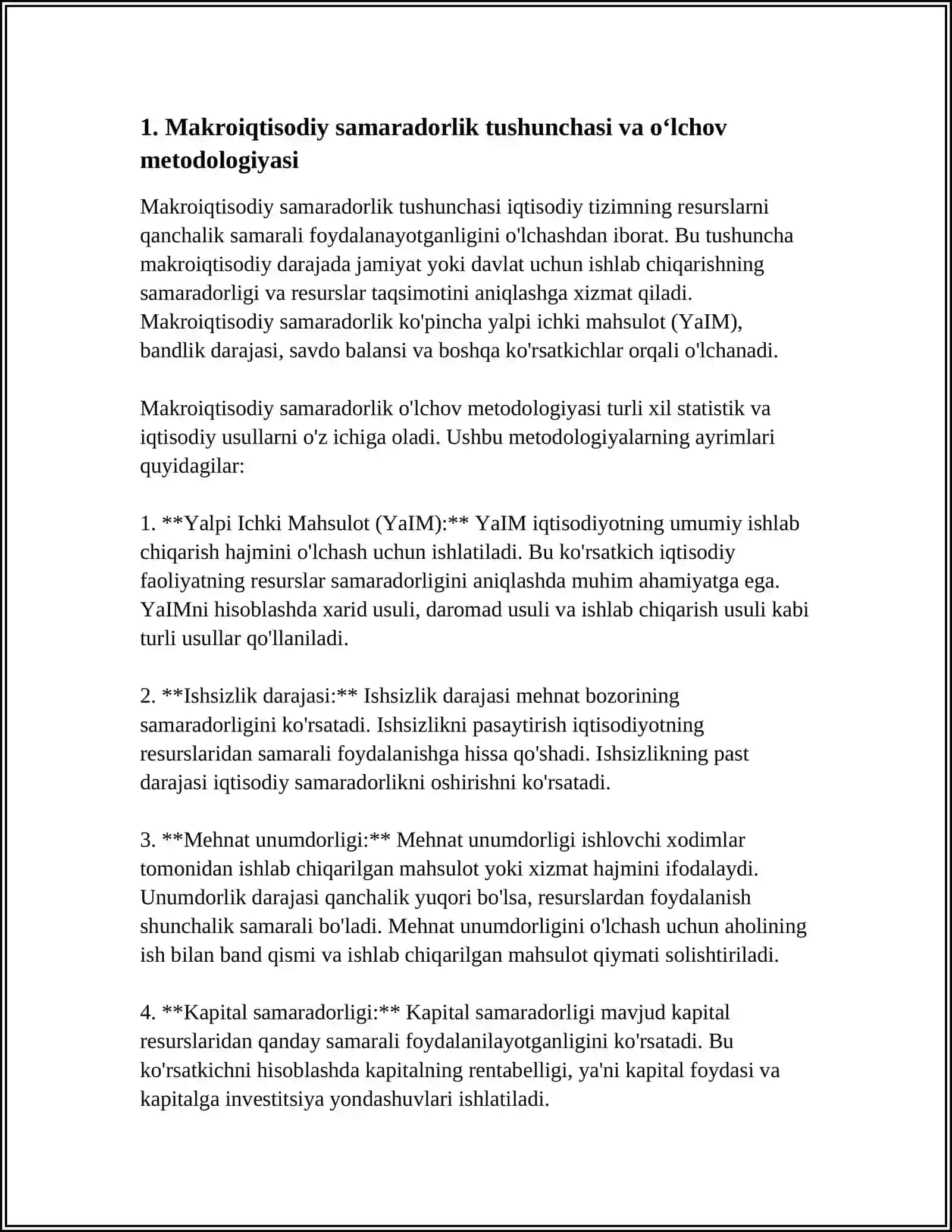 MAKRO IQTISODIY SAMARADORLIK DARAJASIGA TAS’IR ETUVCHI OMILLAR VA ULARNI STATISTIK TAXLILI 4