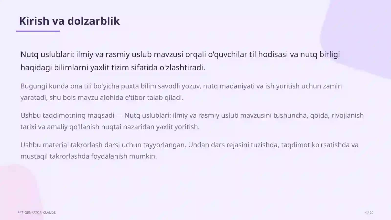Nutq uslublari: ilmiy va rasmiy uslub (10-sinf) 4