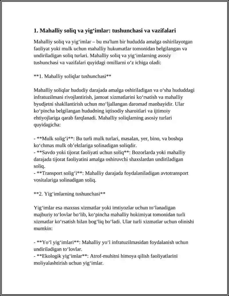 Jismoiy shaxslardan undiriladigan mahalliy soliqlar va yig'imlar hamda ularning takomillashtirish 4
