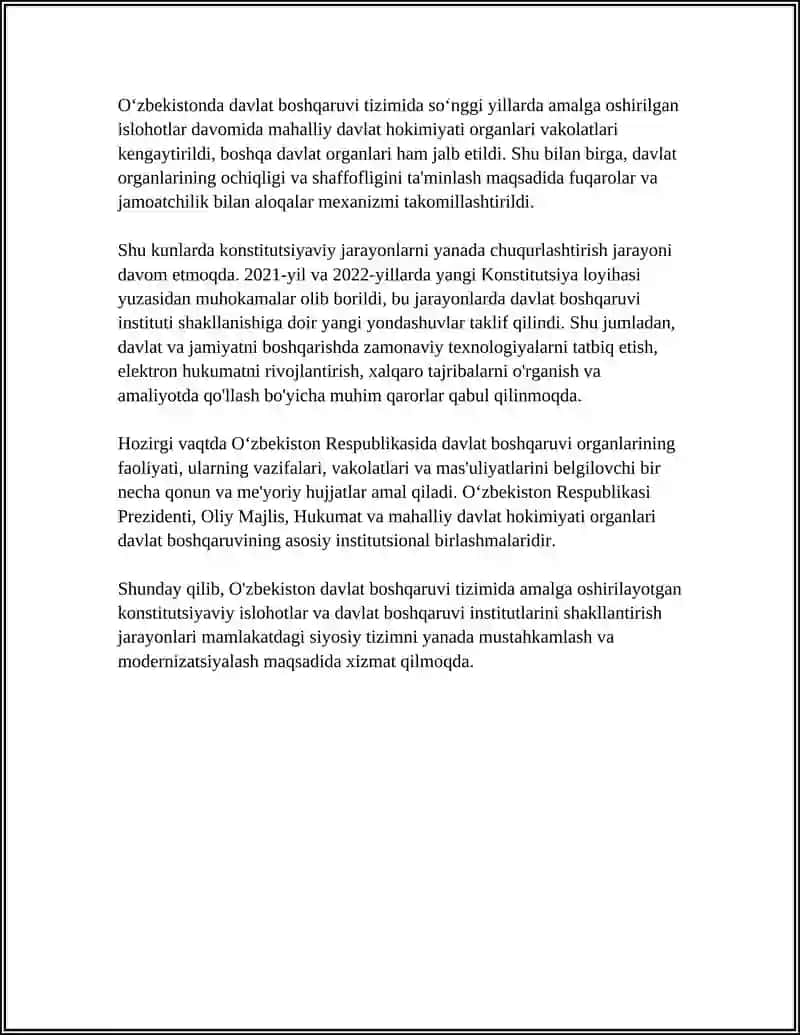 MUSTAQILLIK YILLARIDA DAVLAT BSOHQARUV TIZIMIDA AMALGA OSHIRILGAN ISLOHOTLAR 4