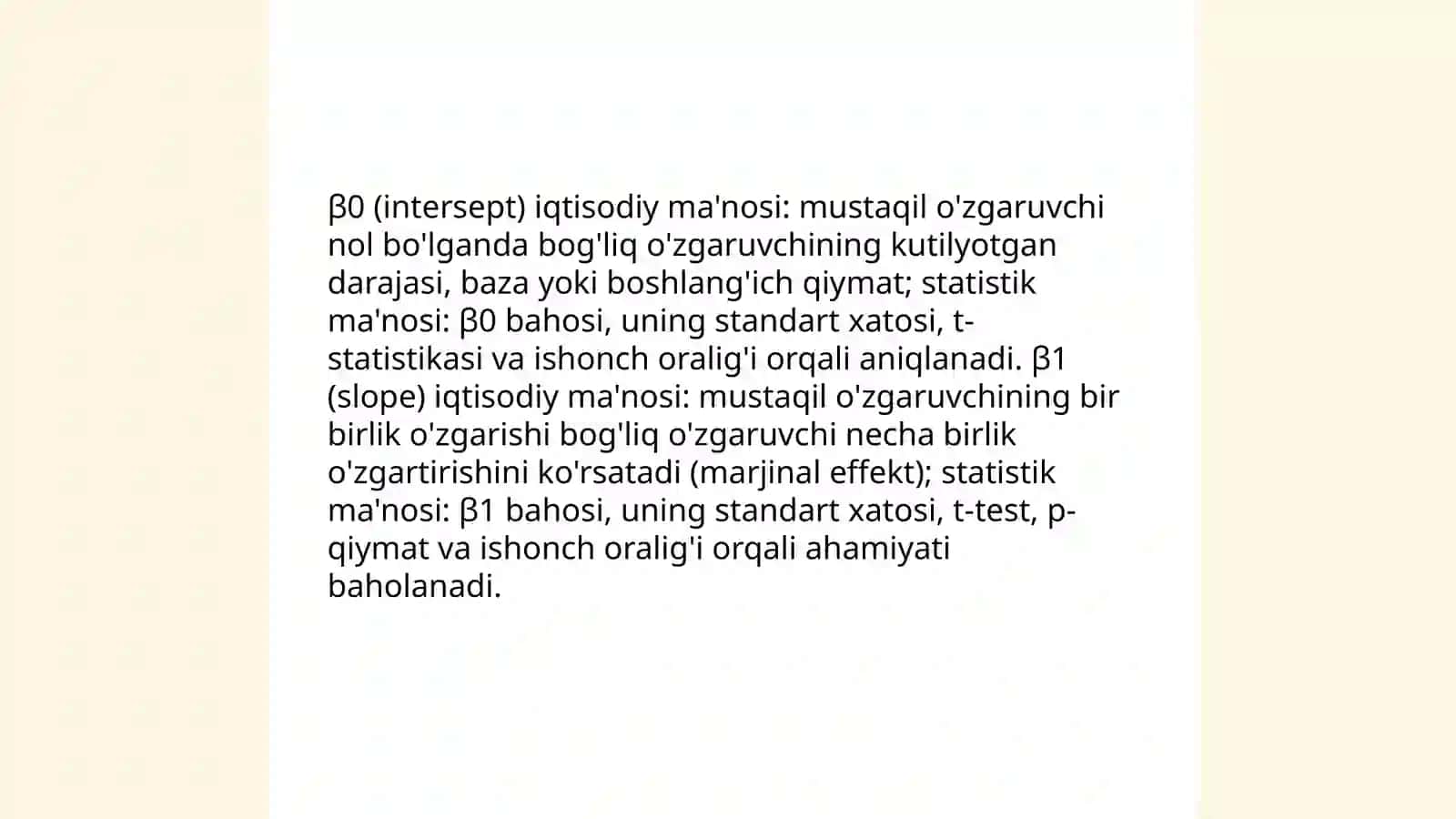 Ikki regressiya tenglamasi,regressiya koeffitsientlari va ularning hossalari 4