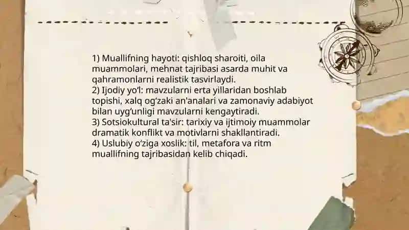 Isajon Sultonning Boqiy darbadar asari tahlili 4