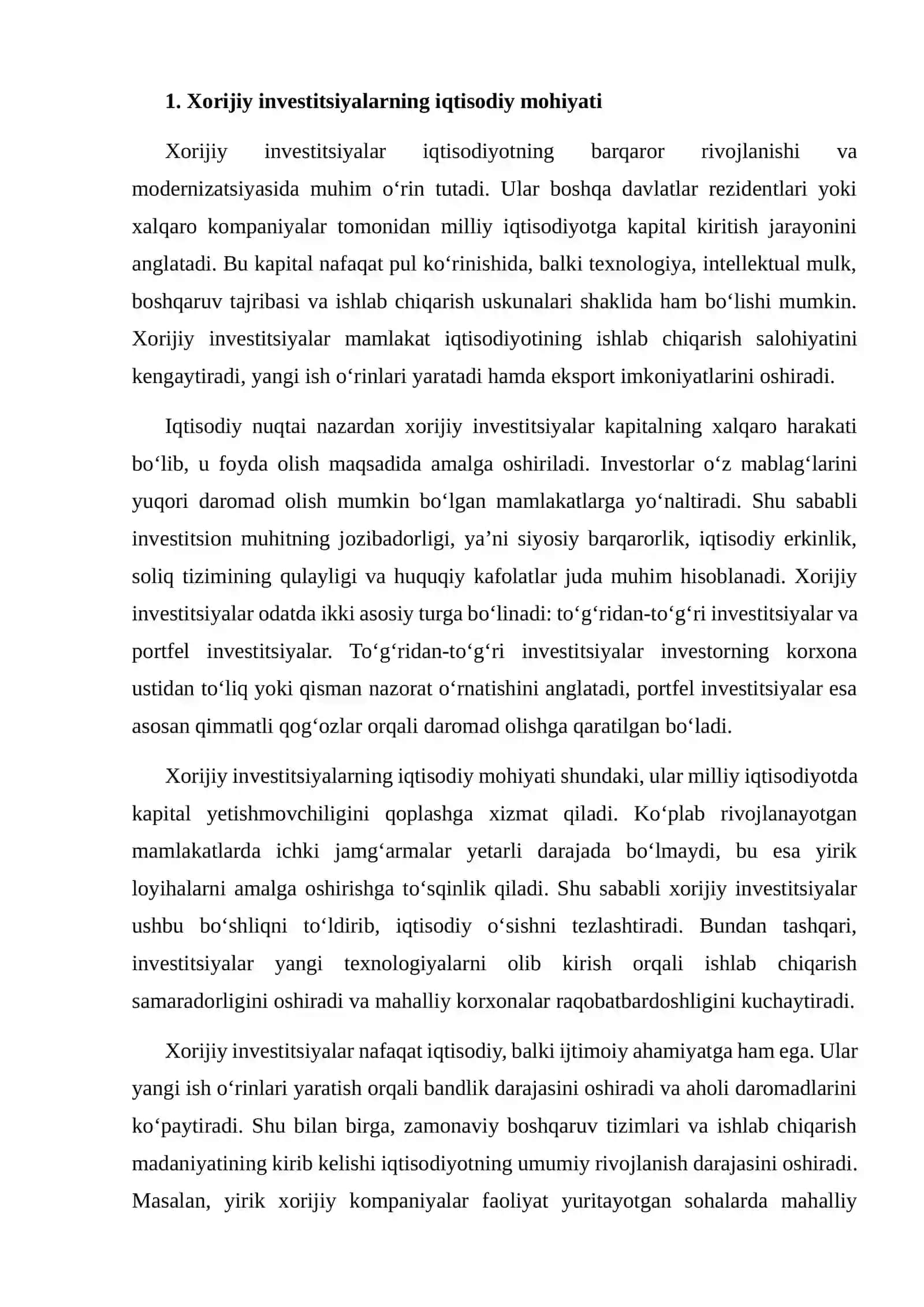 XORIJIY INVESTITSIYALARNI JALB QILISHNING IQTISODIY SAMARADORLIGI (TAHLILIY MA’LUMOTNOMA) 4