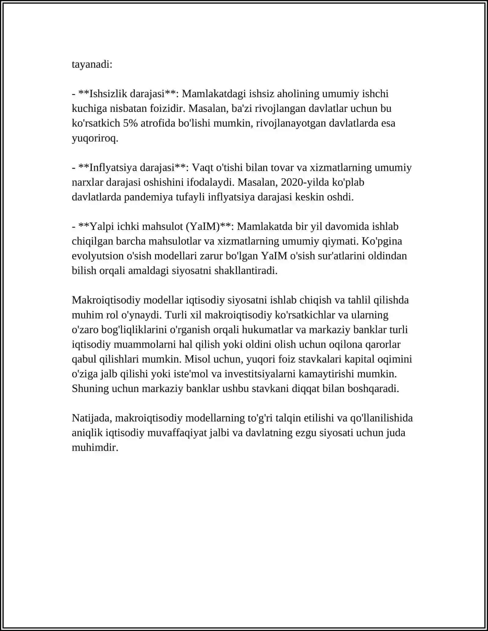 MAKROIQTISODIY MODELLAR.ASOSIY MAKROIQTISODIY MODELLARNING QIYOSIY TAHLILI 4