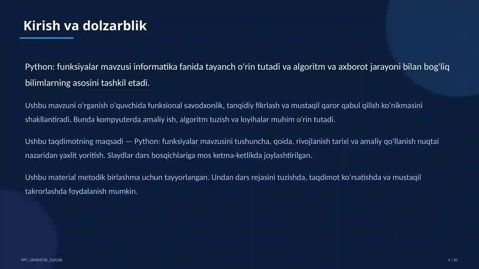 Python: funksiyalar (9-sinf) 4