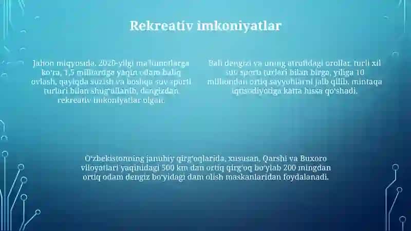 Dengiz ekosistemasi. Xizmatlari 4