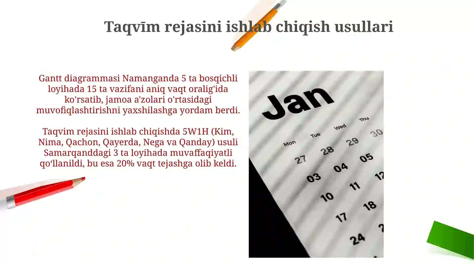 Taqvimiy rejalarining turlari, mohiyati va ularni tuzish tartib qoidalari 4