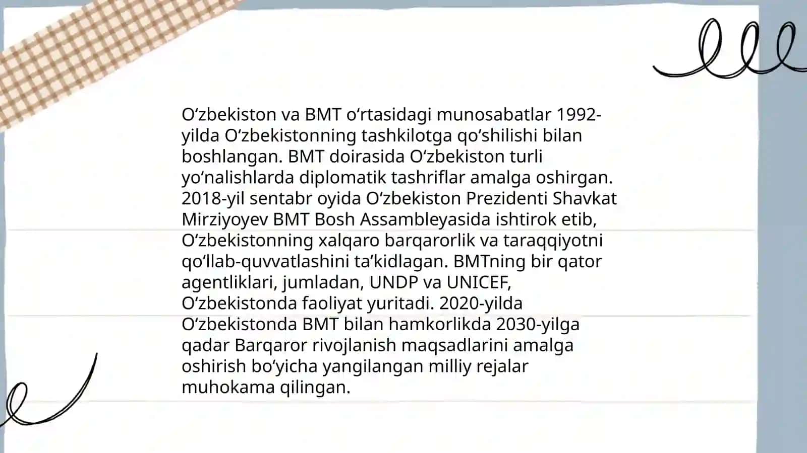 Oʻzbekistonning Birlashgan millatlar tashkiloti bilan hamkorligi 4