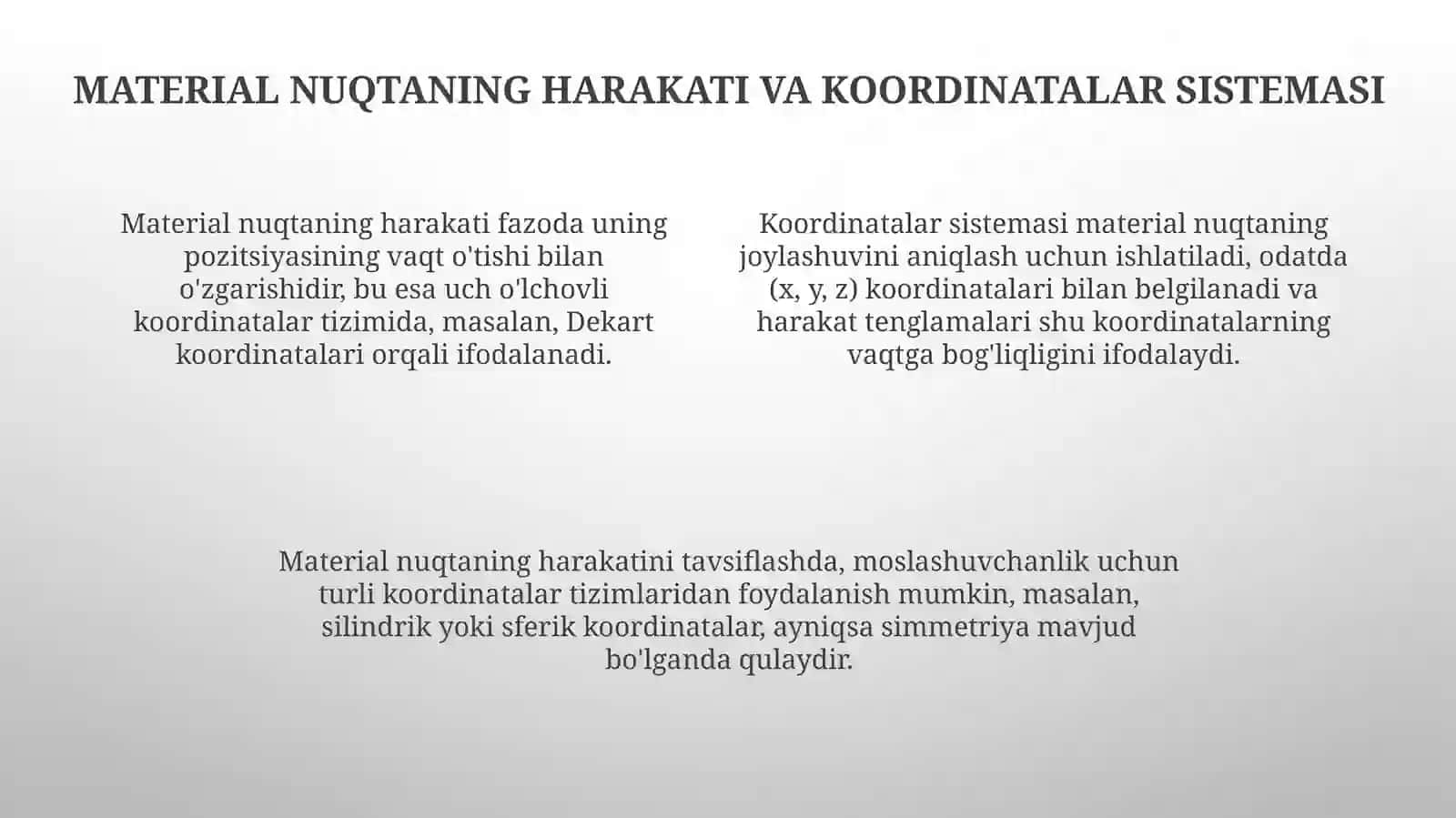 Qurilishda fizika faning asoslari. Moddiy nuqta kinematikasi 4
