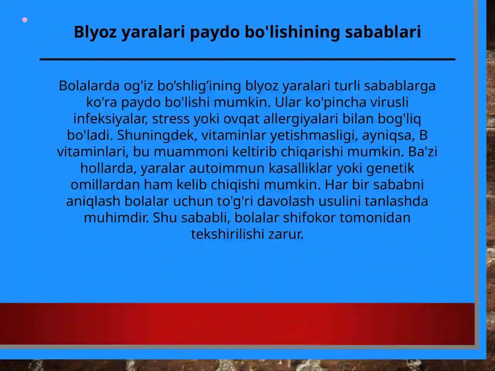 Bolalarda og'iz bo’shlig’ining blyoz yaralari belgilari 4