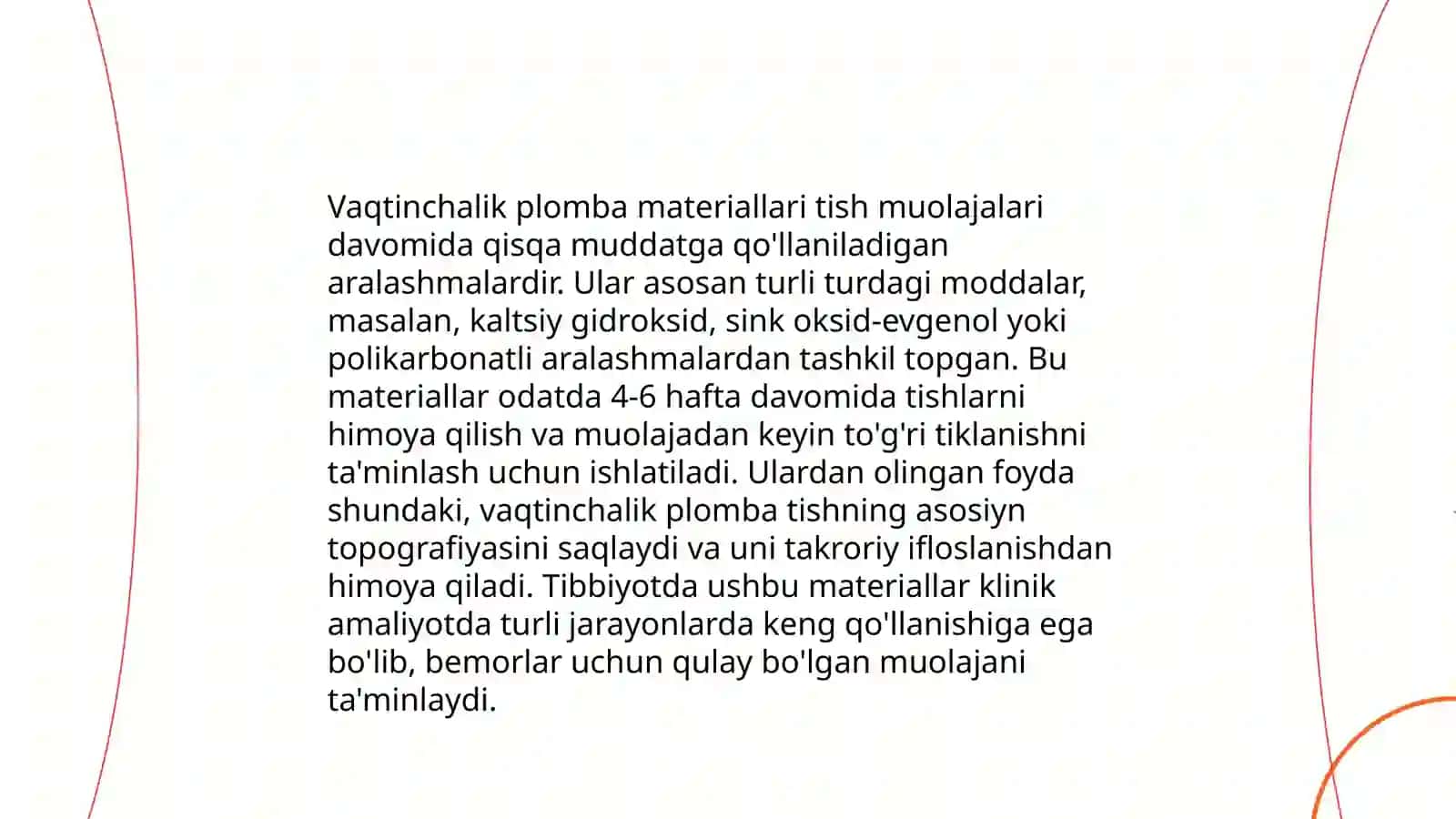 Plomba ashyolari tasnifi. Vaqtinchalik plomba ashyolari-bog'lov materiallari 4