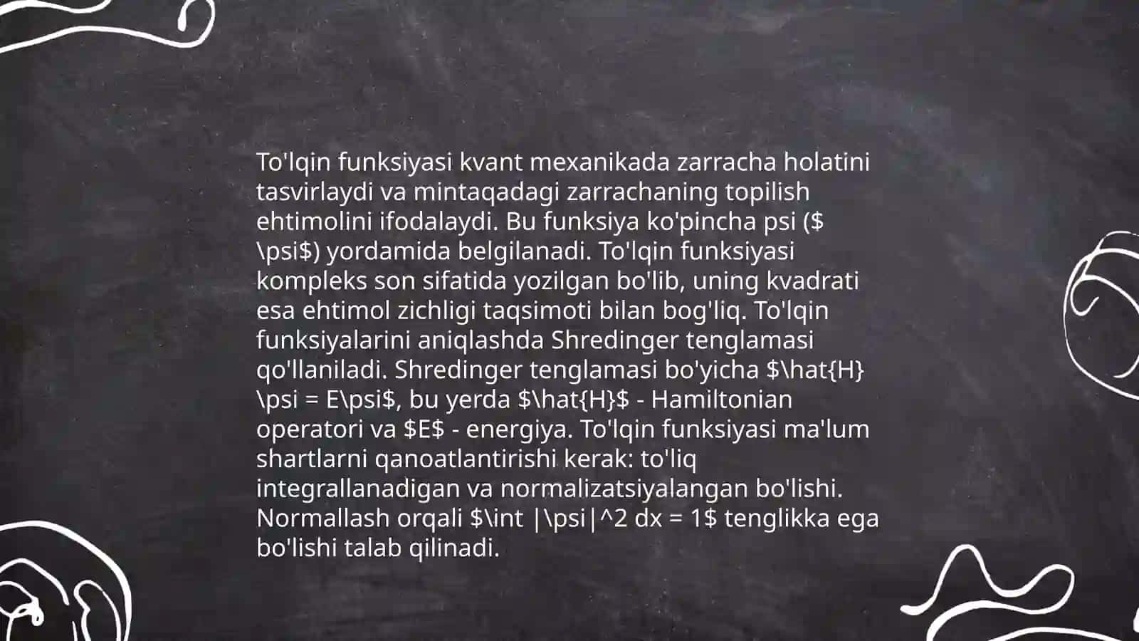 Shredinger tenglamasining turli tasavvyrlarda berilishi 4
