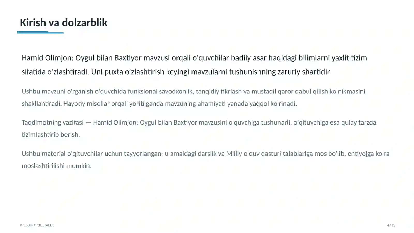 Adabiyot (5–11) — o'qituvchilar uchun 4